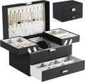 Jewelry Organizer Box, Large Jewellery Boxes for Women Girls, Space-Saving 3 Layers Jewelry Storage Case with Drawer, Movable Metal Stand, Modern, Gift Idea (Black)