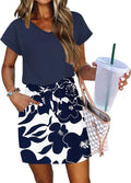 Women Summer Dress 2026 Causal Short Sleeve Sundress V Neck Drawstring Waist Beach Cover up Mini Dresses with Pockets