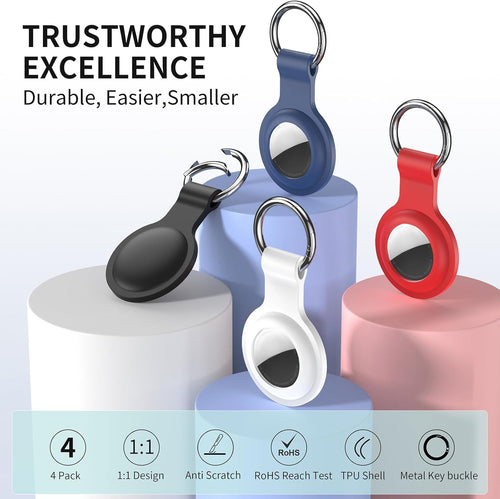 4 Pack Silicone Airtag Holder Keychain for Airtag 1St & 2Nd Gen