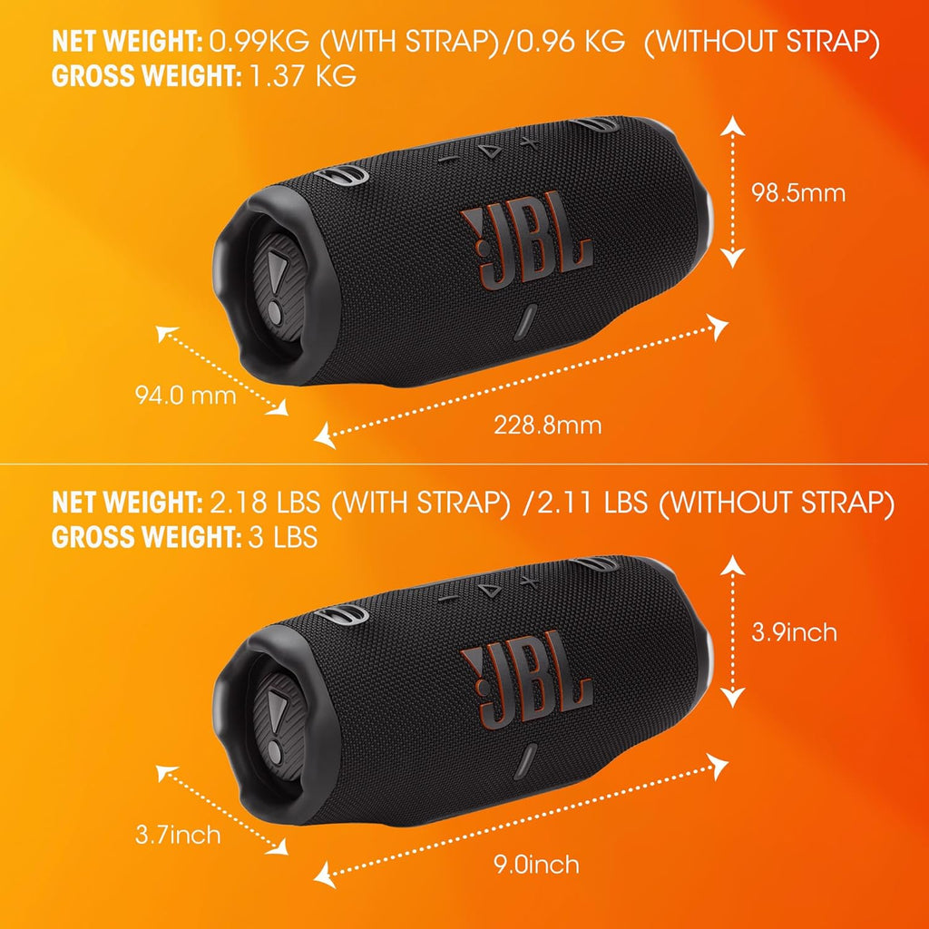 Charge 6 - Portable Waterproof & Drop-Proof Bluetooth Speaker, Bold Pro Sound with AI Sound Boost, 28Hrs of Playtime, Built-In Powerbank & Comes with a Sturdy/Removable Carrying Strap (Black)