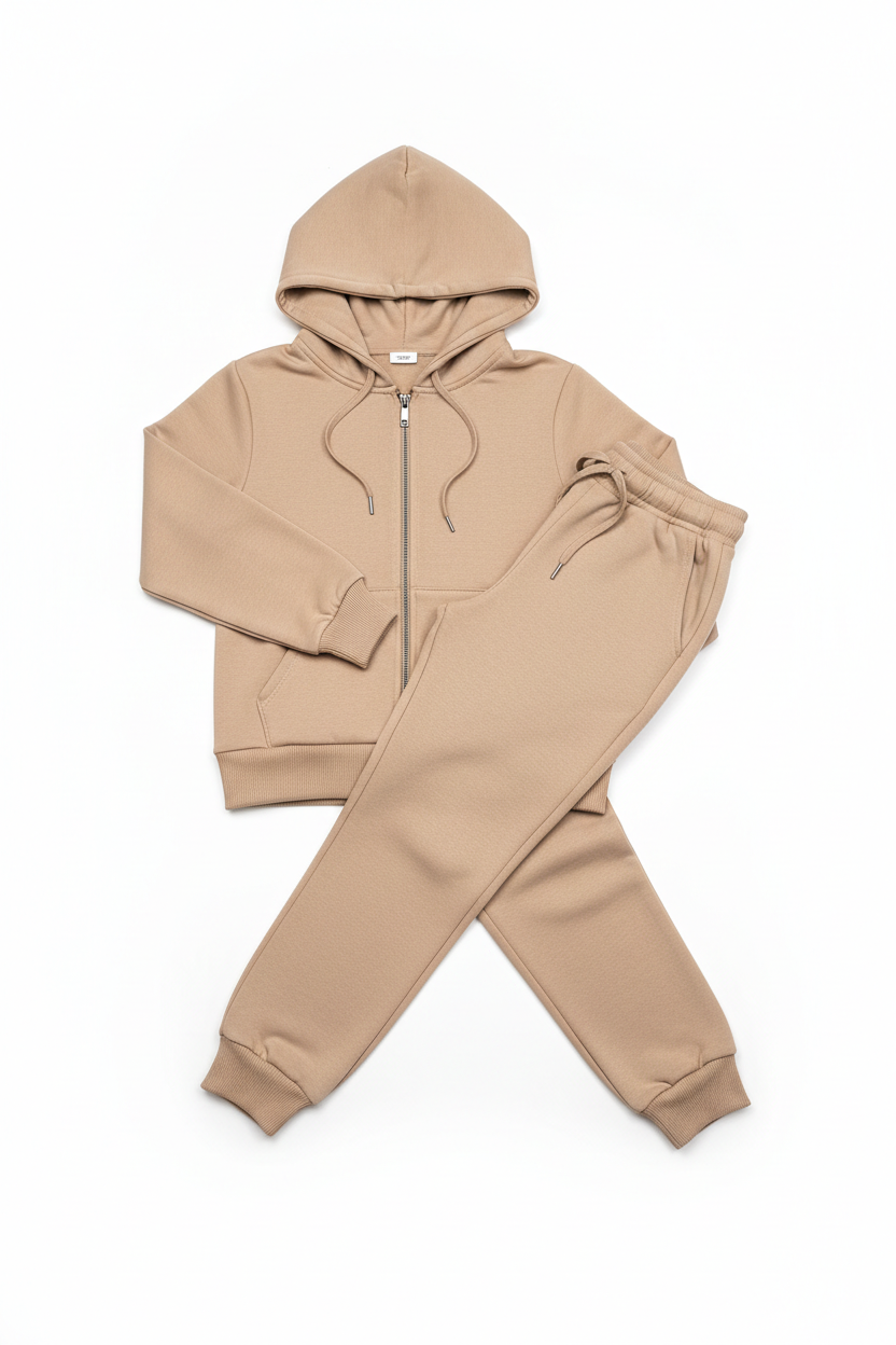Two-Piece Tracksuit Set – Beige